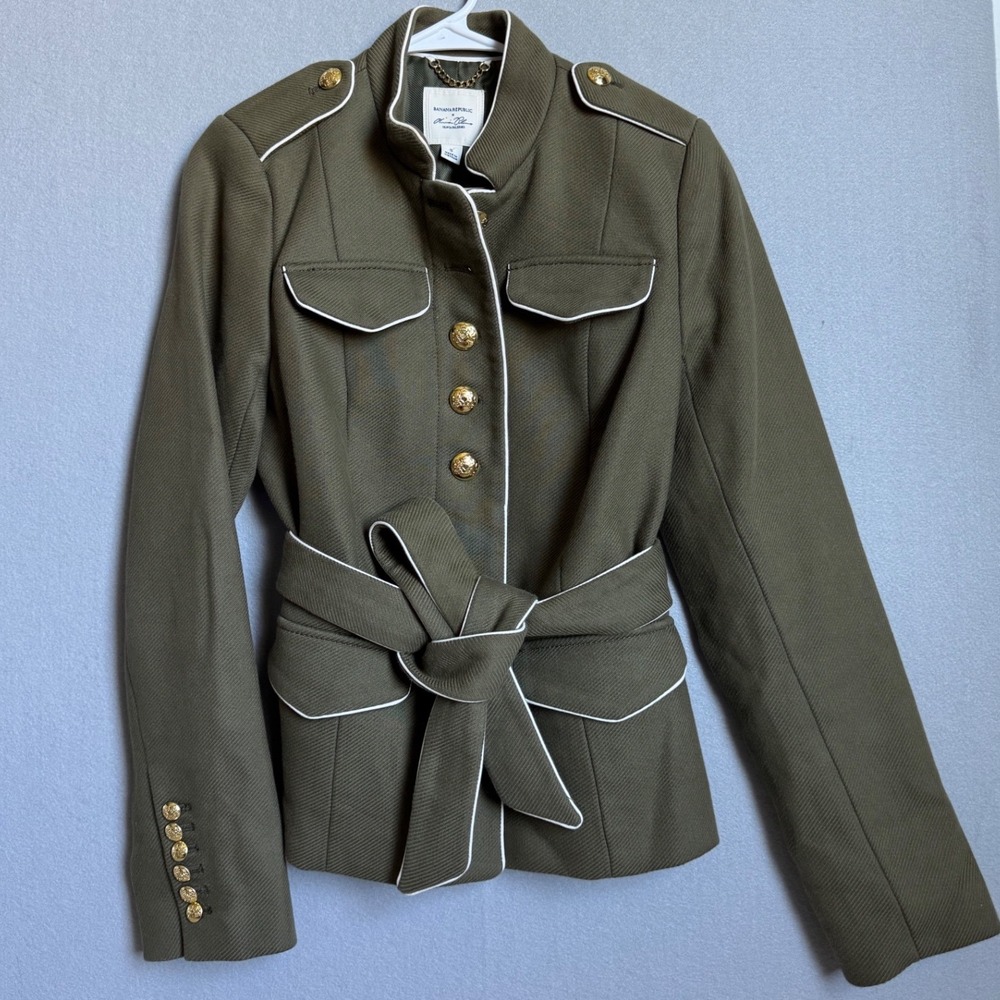 Banana Republic Olivia Palermo Women S Olive Military Style Belted Blazer Jacket